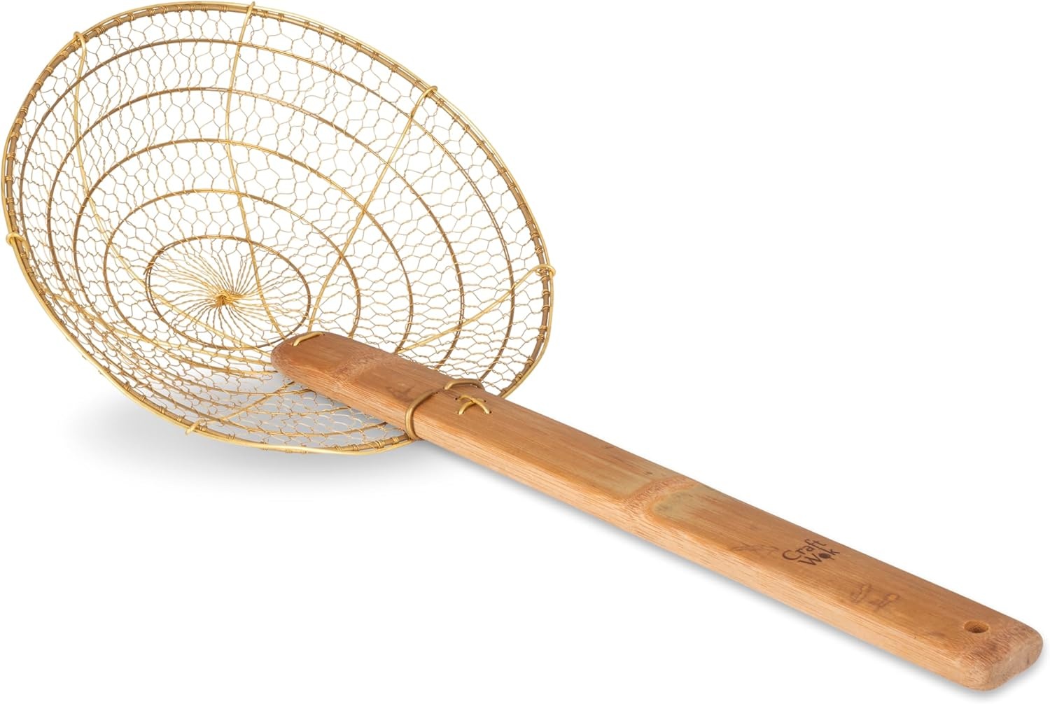 image:imageCraft Wok Large 11Inch Stainless Steel Round Fry Basket with Wooden Handle Professional Deep Fry Strainer Durable Kitchen Skimmer for Cooking and Frying 732W142Brass
