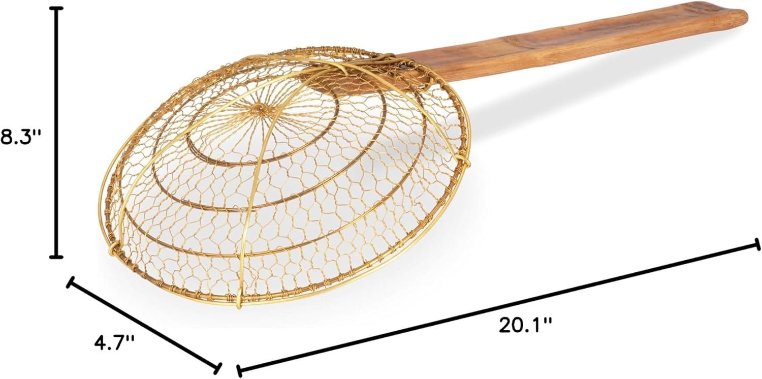 image:imageCraft Wok Large 11Inch Stainless Steel Round Fry Basket with Wooden Handle Professional Deep Fry Strainer Durable Kitchen Skimmer for Cooking and Frying 732W142Brass
