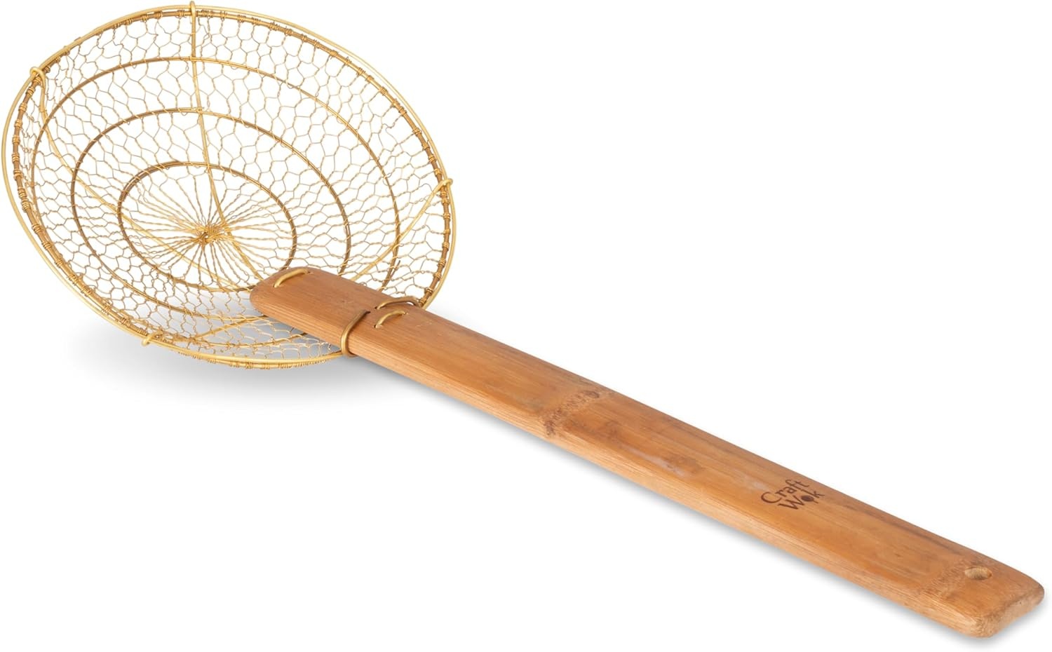 image:imageCraft Wok Large 11Inch Stainless Steel Round Fry Basket with Wooden Handle Professional Deep Fry Strainer Durable Kitchen Skimmer for Cooking and Frying 732W142Brass