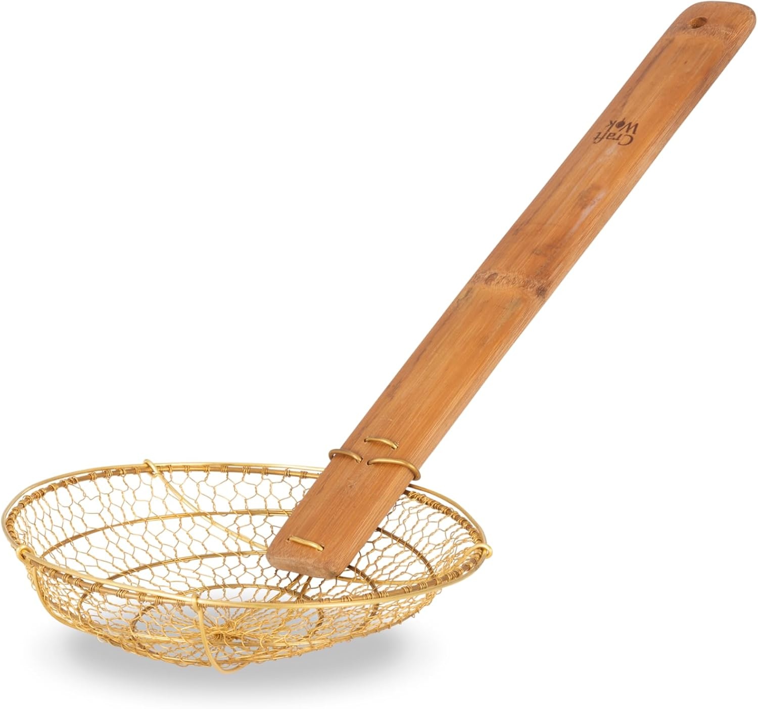 image:imageCraft Wok Large 11Inch Stainless Steel Round Fry Basket with Wooden Handle Professional Deep Fry Strainer Durable Kitchen Skimmer for Cooking and Frying 732W142Brass
