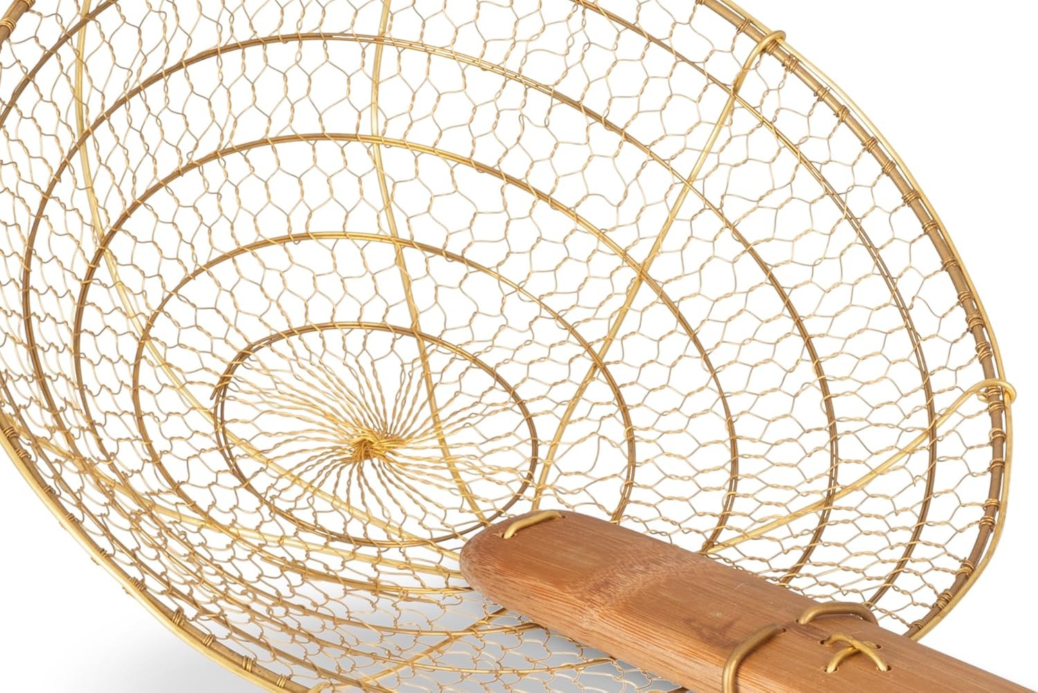 image:imageCraft Wok Large 11Inch Stainless Steel Round Fry Basket with Wooden Handle Professional Deep Fry Strainer Durable Kitchen Skimmer for Cooking and Frying 732W142Brass