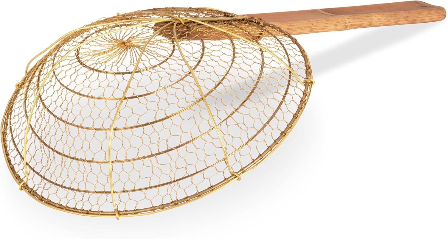 image:imageCraft Wok Large 11Inch Stainless Steel Round Fry Basket with Wooden Handle Professional Deep Fry Strainer Durable Kitchen Skimmer for Cooking and Frying 732W142Brass