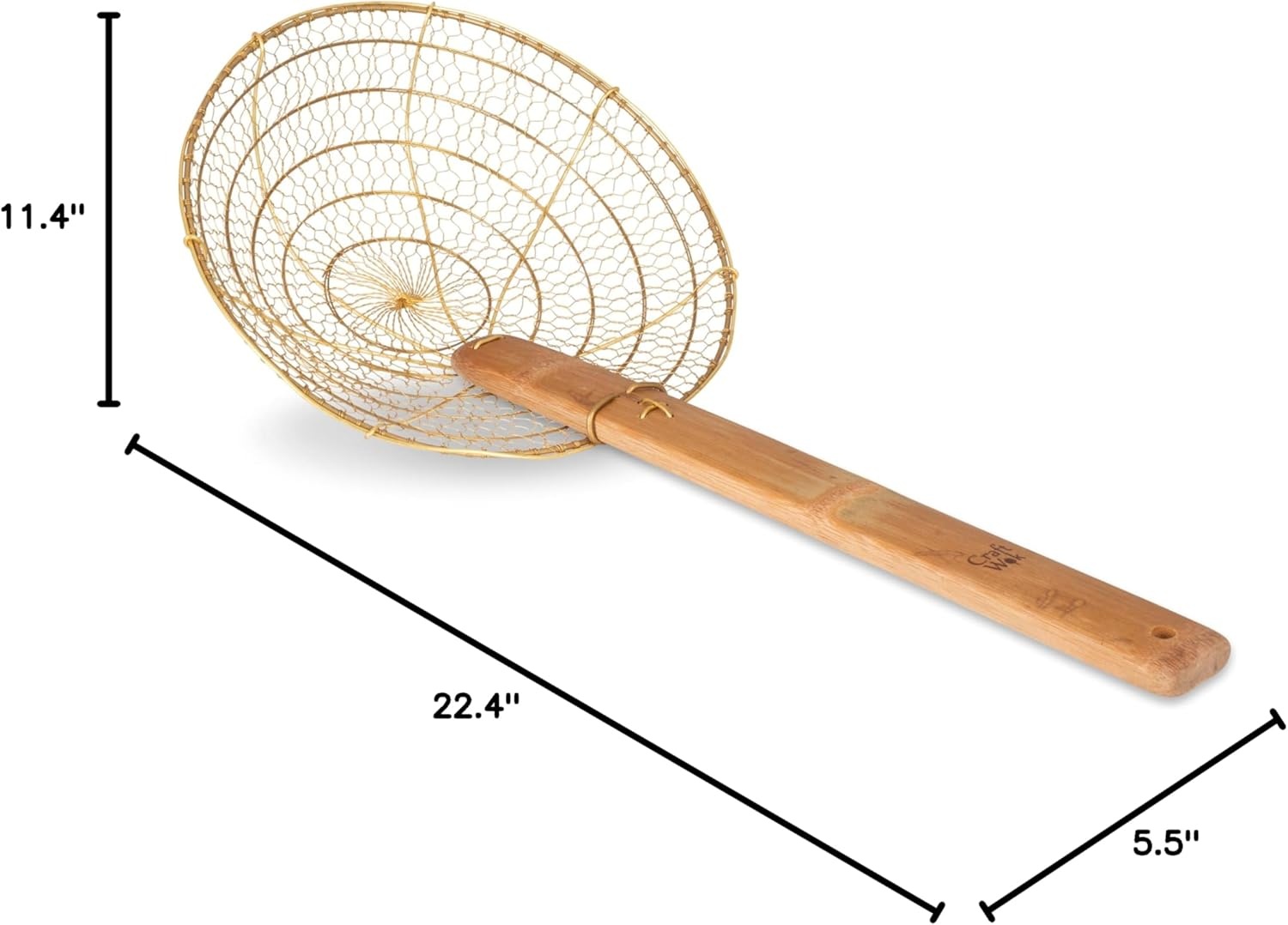image:imageCraft Wok Large 11Inch Stainless Steel Round Fry Basket with Wooden Handle Professional Deep Fry Strainer Durable Kitchen Skimmer for Cooking and Frying 732W142Brass