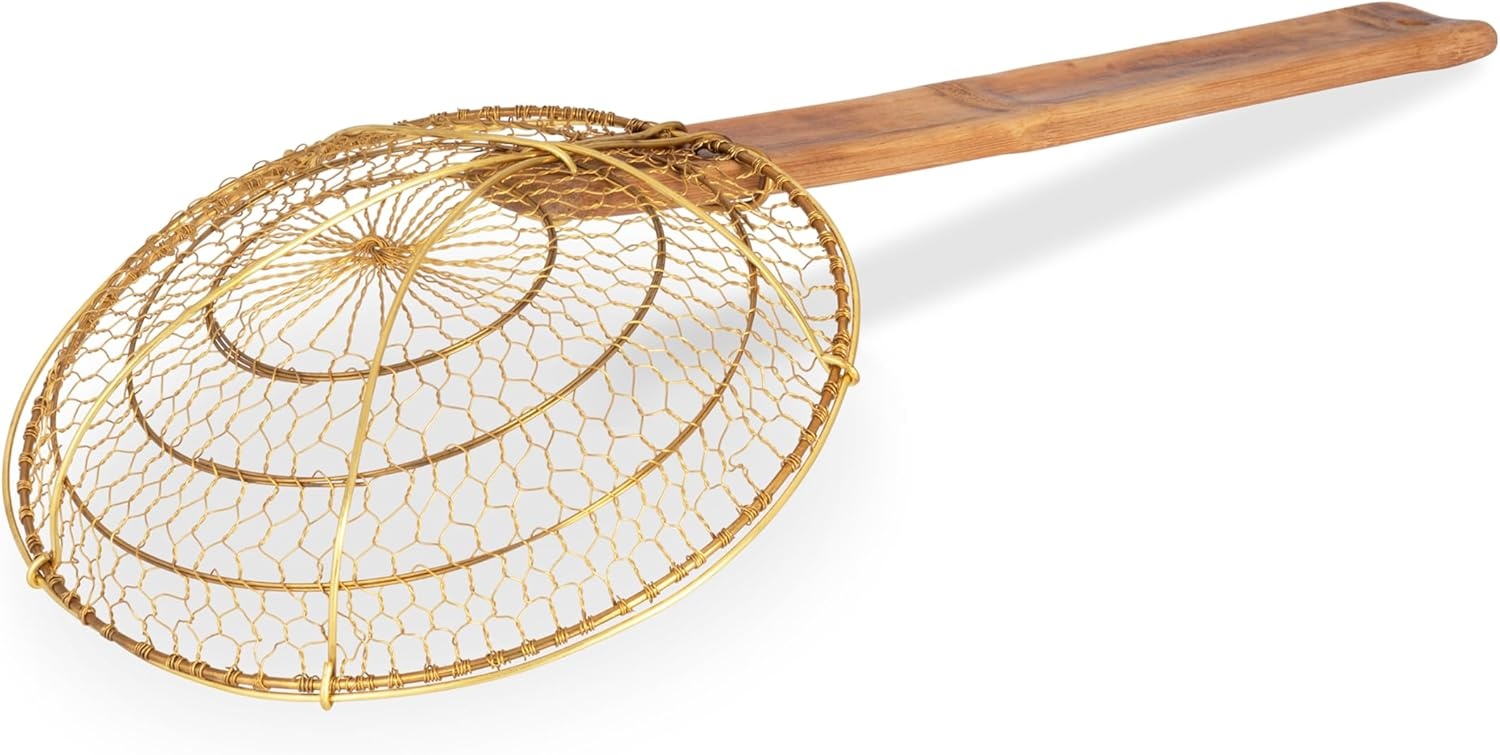 image:imageCraft Wok Large 11Inch Stainless Steel Round Fry Basket with Wooden Handle Professional Deep Fry Strainer Durable Kitchen Skimmer for Cooking and Frying 732W142Brass