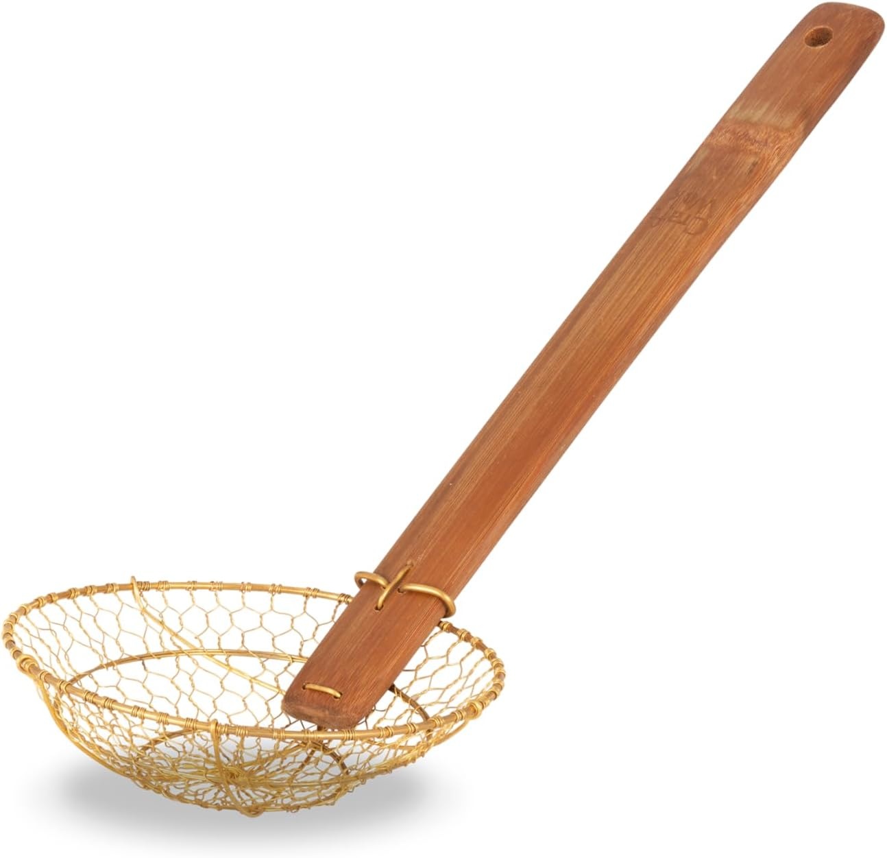 image:imageCraft Wok Large 11Inch Stainless Steel Round Fry Basket with Wooden Handle Professional Deep Fry Strainer Durable Kitchen Skimmer for Cooking and Frying 732W142Brass