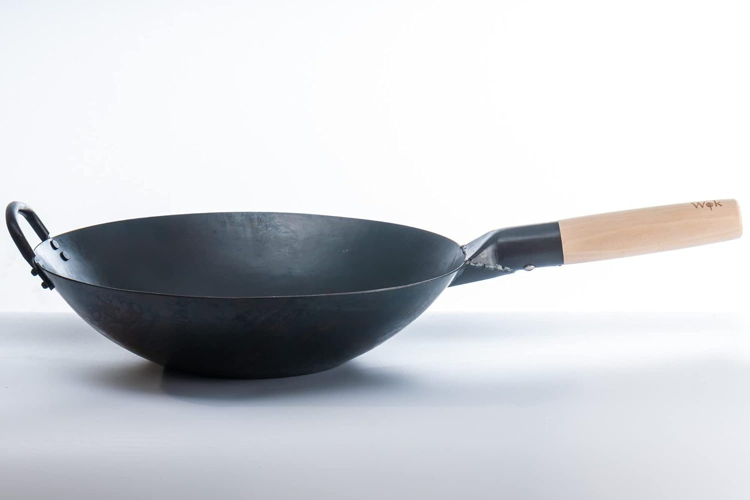 image:imageCraft Wok Black13 Flat PreSeasoned Hammered Carbon Steel Wok with Wooden and Steel Helper Handle 13 Inch Flat Bottom
