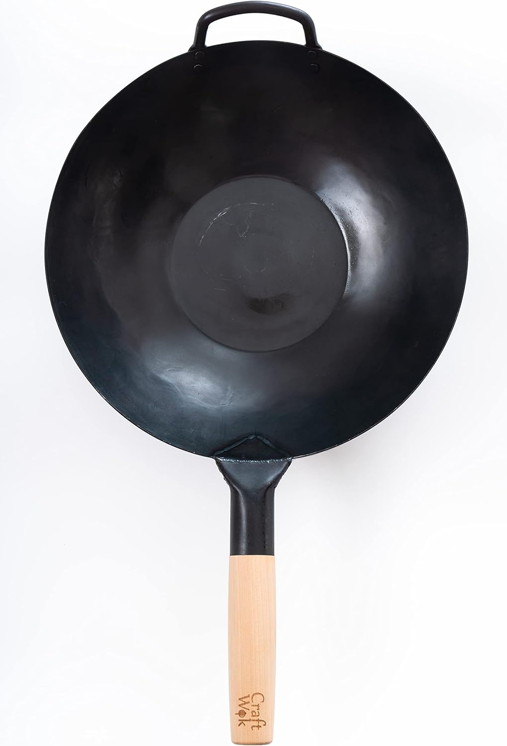 image:imageCraft Wok Black13 Flat PreSeasoned Hammered Carbon Steel Wok with Wooden and Steel Helper Handle 13 Inch Flat Bottom