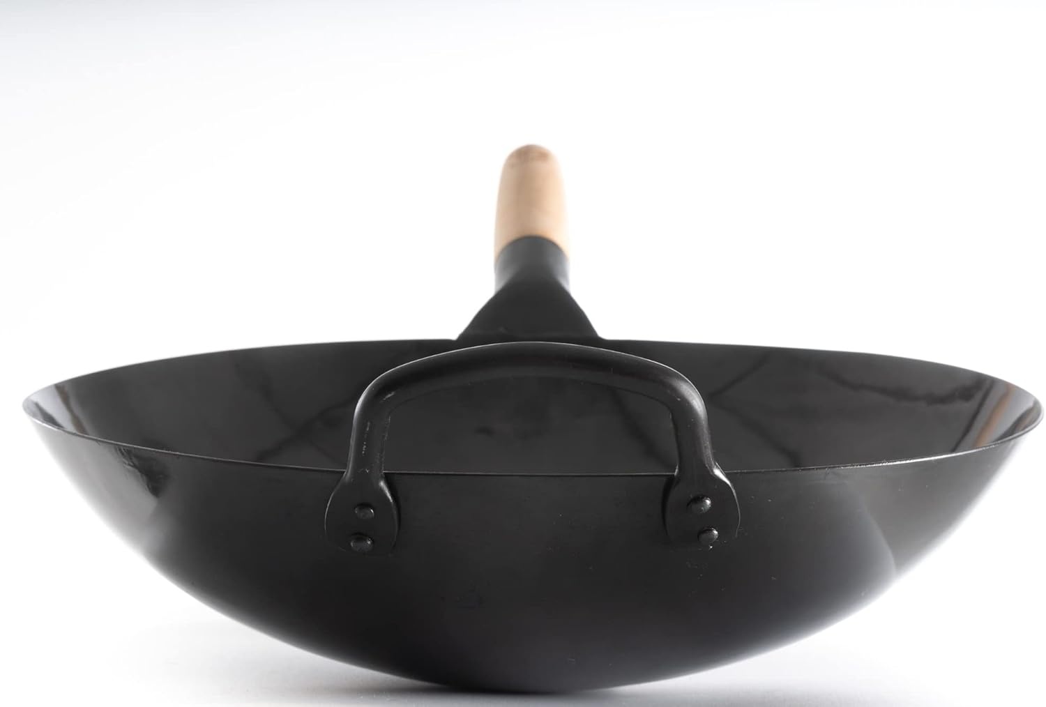image:imageCraft Wok Black13 PreSeasoned Hand Hammered Carbon Steel Pow Wok with Wooden and Steel Helper Handle 13 Inch Round Bottom