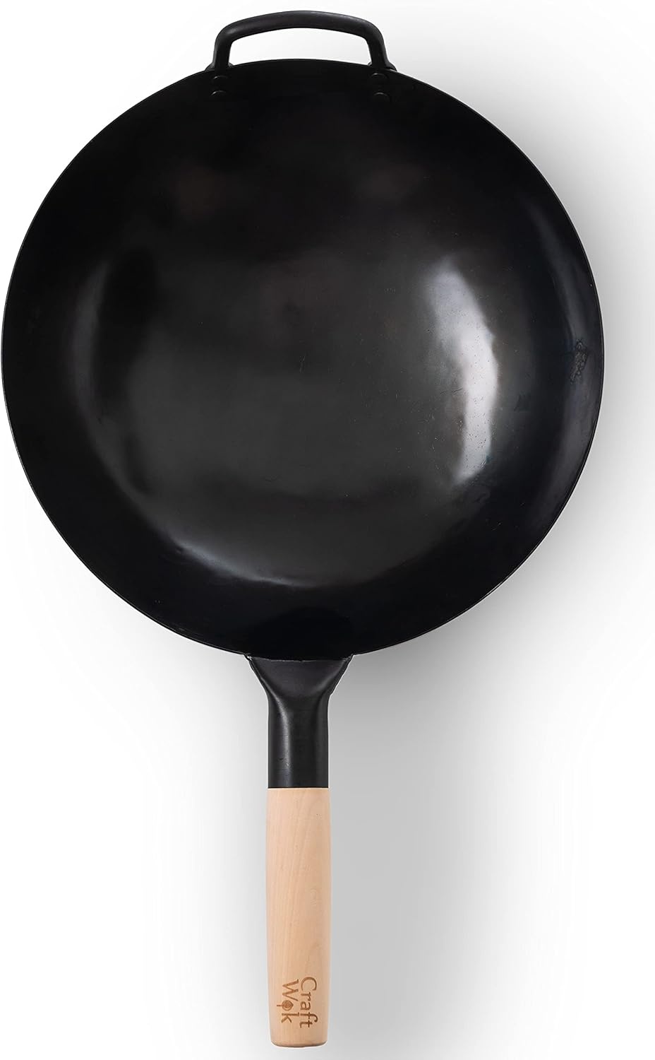 image:imageCraft Wok Black13 PreSeasoned Hand Hammered Carbon Steel Pow Wok with Wooden and Steel Helper Handle 13 Inch Round Bottom