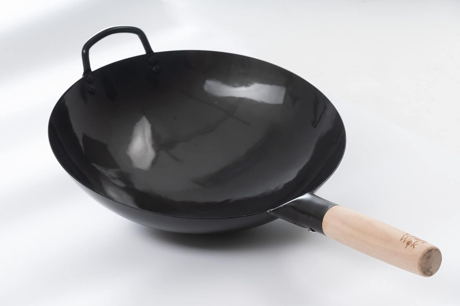 image:imageCraft Wok Black13 PreSeasoned Hand Hammered Carbon Steel Pow Wok with Wooden and Steel Helper Handle 13 Inch Round Bottom