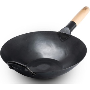 image:imageCraft Wok Black13 Flat PreSeasoned Hammered Carbon Steel Wok with Wooden and Steel Helper Handle 13 Inch Flat Bottom