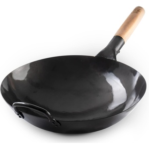 image:imageCraft Wok Black13 PreSeasoned Hand Hammered Carbon Steel Pow Wok with Wooden and Steel Helper Handle 13 Inch Round Bottom