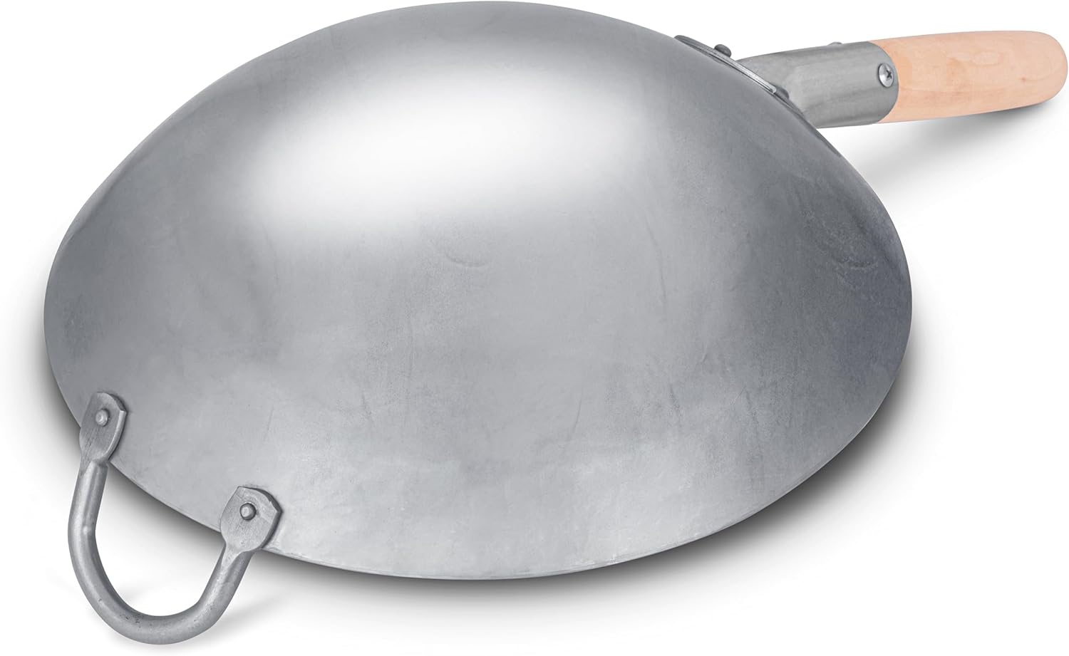 image:imageCraft Wok Traditional Hand Hammered Chinese Carbon Steel Wok with Wooden and Steel Helper Handle 14 Inch Round Bottom Pow Wok Pan 731W8812in