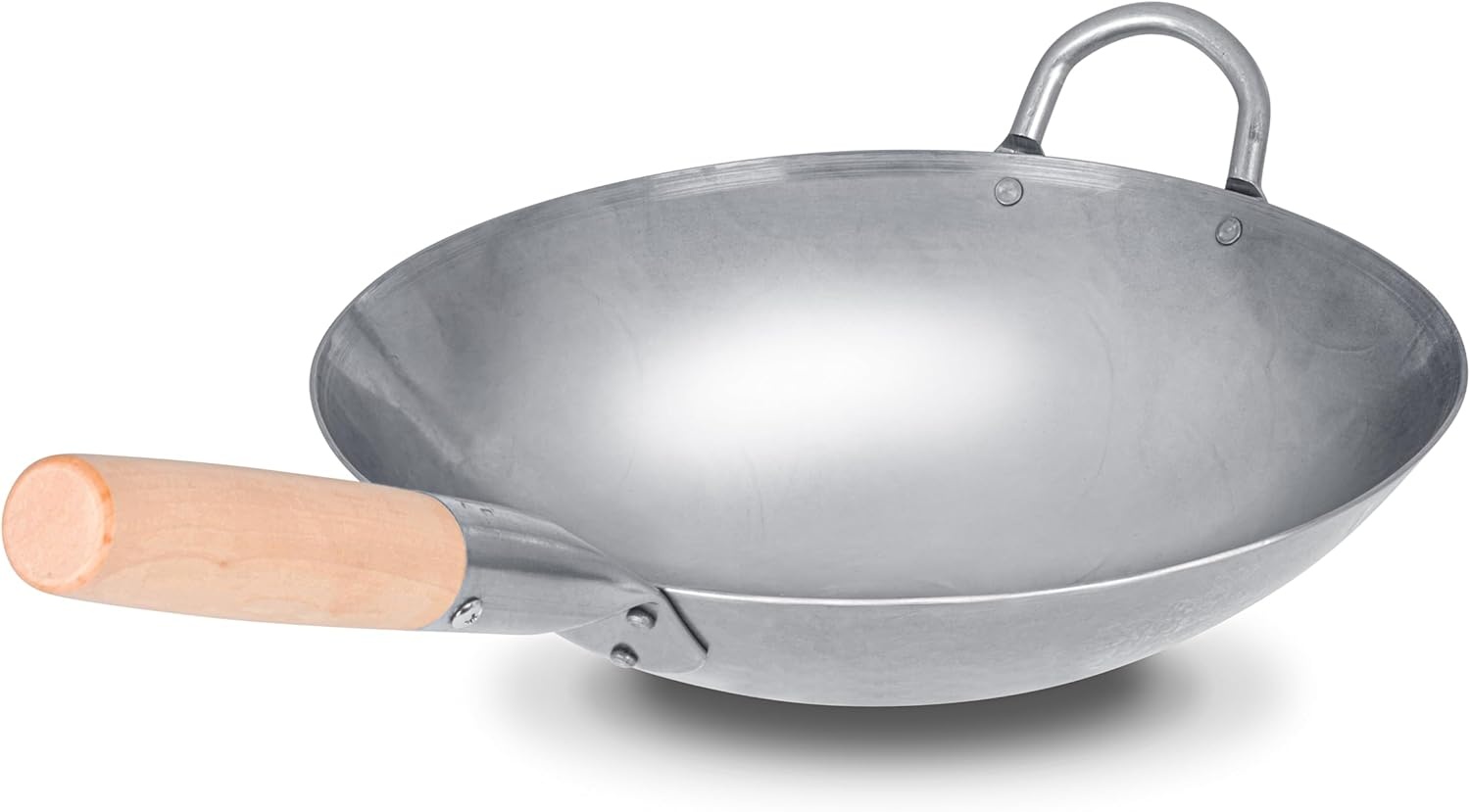image:imageCraft Wok Traditional Hand Hammered Chinese Carbon Steel Wok with Wooden and Steel Helper Handle 14 Inch Round Bottom Pow Wok Pan 731W8812in