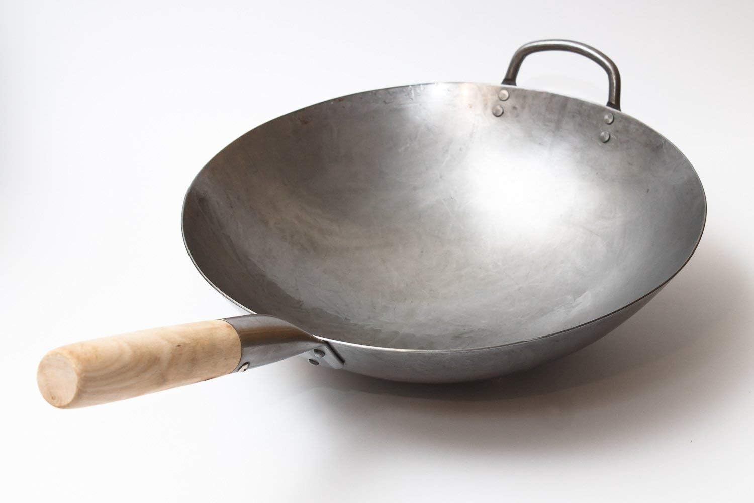 image:imageCraft Wok Traditional Hand Hammered Chinese Carbon Steel Wok with Wooden and Steel Helper Handle 14 Inch Round Bottom Pow Wok Pan 731W8814in