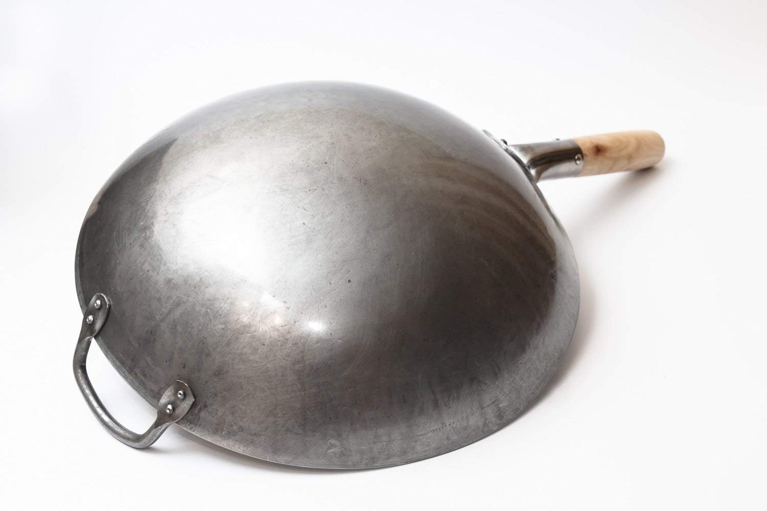 image:imageCraft Wok Traditional Hand Hammered Chinese Carbon Steel Wok with Wooden and Steel Helper Handle 14 Inch Round Bottom Pow Wok Pan 731W8814in