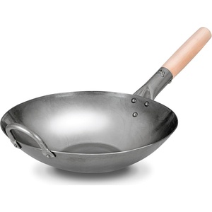 image:imageCraft Wok Flat Hand Hammered Carbon Steel Pow Wok with Wooden and Steel Helper Handle 14 Inch Flat Bottom  731W31612inch
