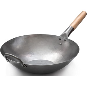 image:imageCraft Wok Flat Hand Hammered Carbon Steel Pow Wok with Wooden and Steel Helper Handle 14 Inch Flat Bottom  731W31614inch